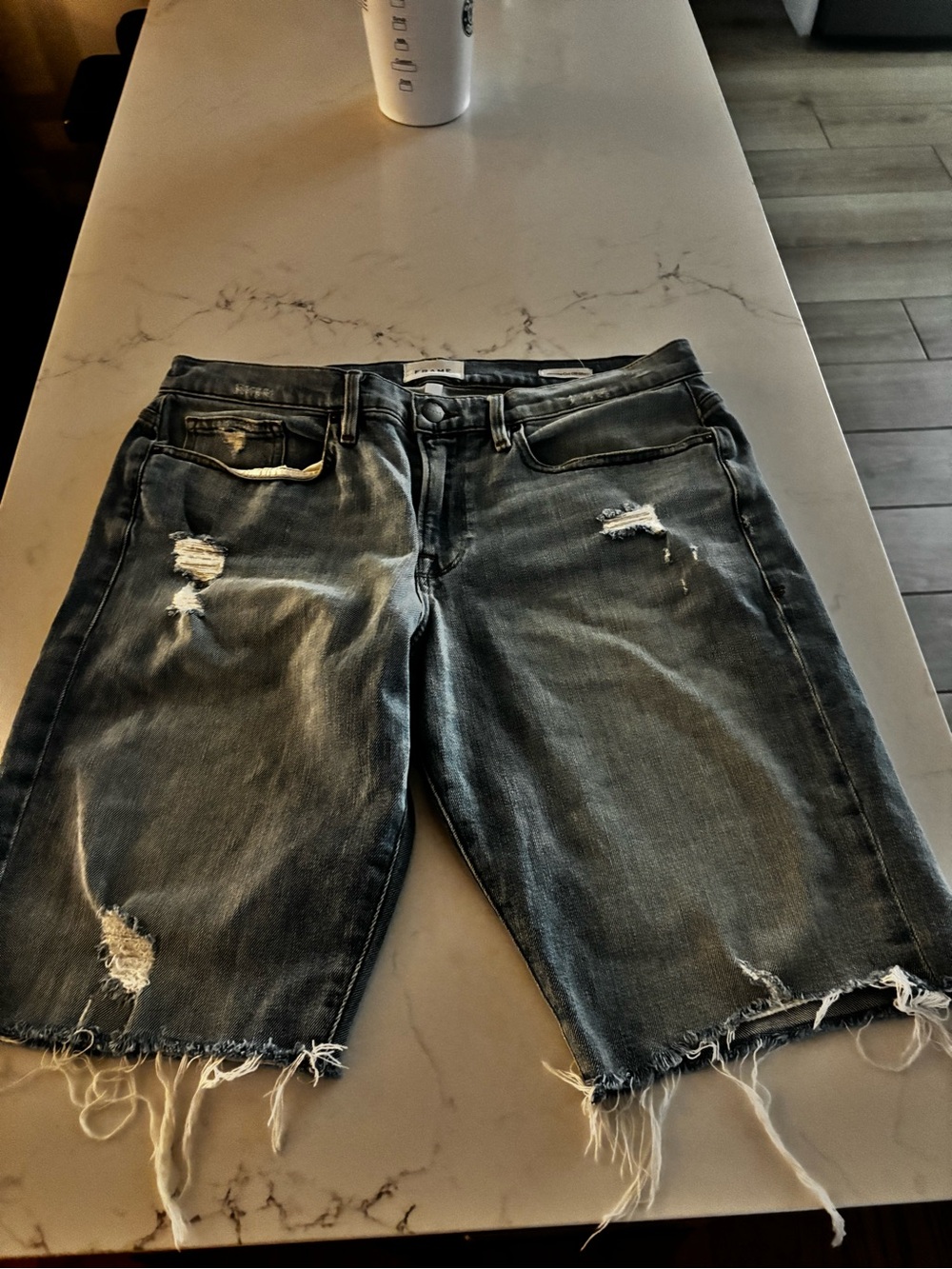 Frame Denim Distressed Dark Gray/Black Men's Denim Shorts
